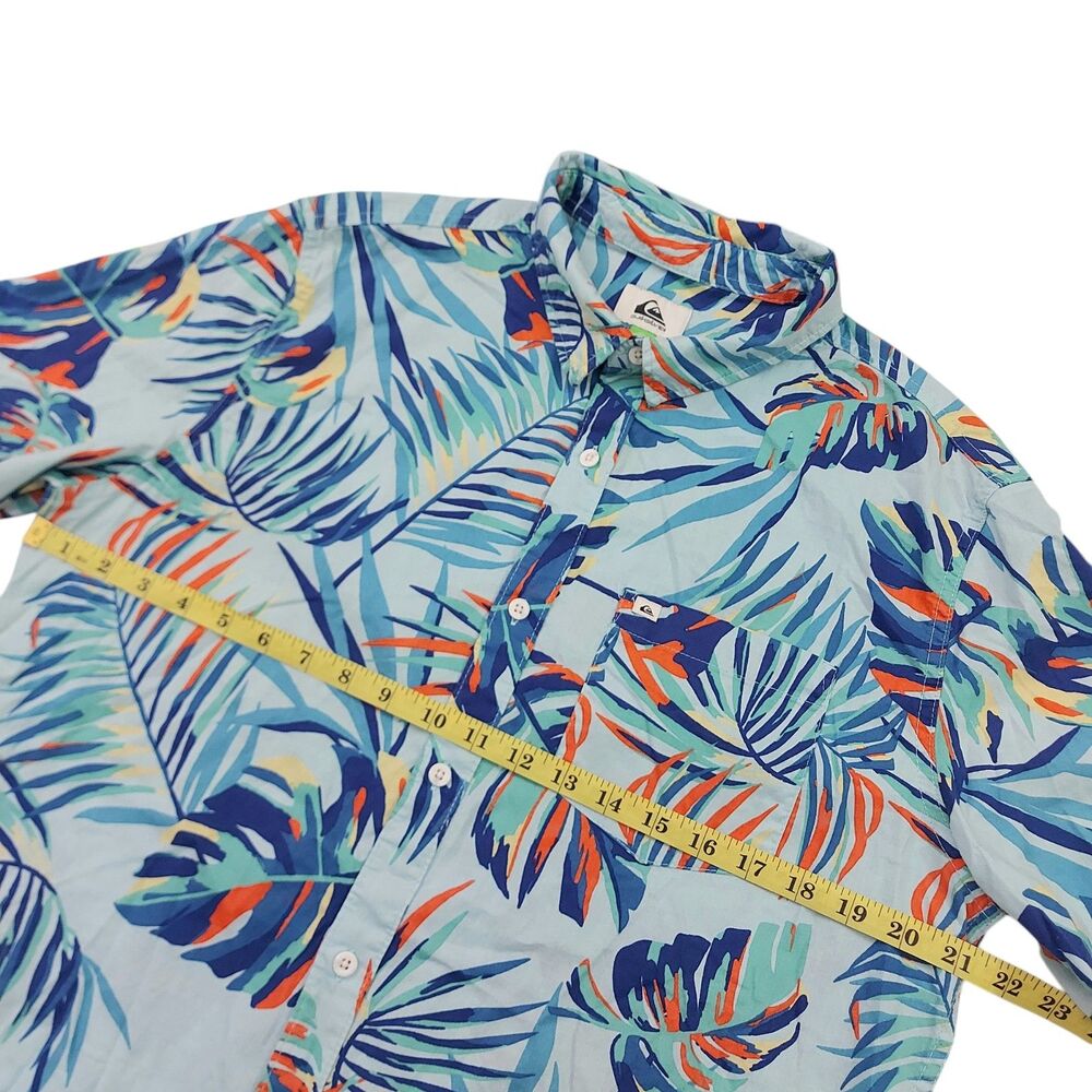 Quiksilver Hawaiian Shirt Mens Medium Blue Regular Fit Vacation Travel Beach - Picture 11 of 11